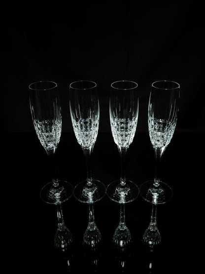 Faberge Crown Clear Cut Crystal Champagne Flutes Set of 6 NIB