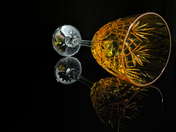 Faberge | Yellow Gold Odessa Hock Crystal Wine Glass. 8 3/8 H by 3" Rim
