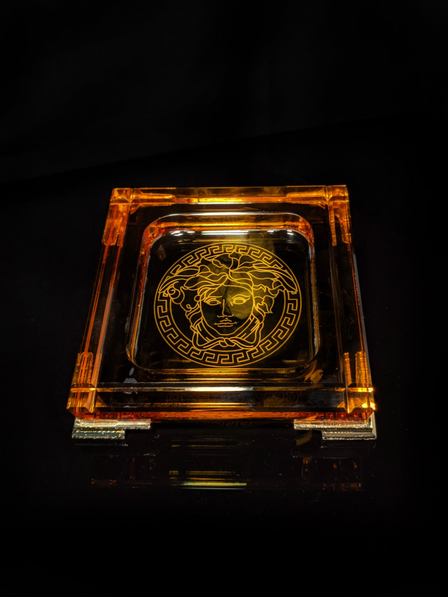 Versace Amber Crystal Ashtray NIB