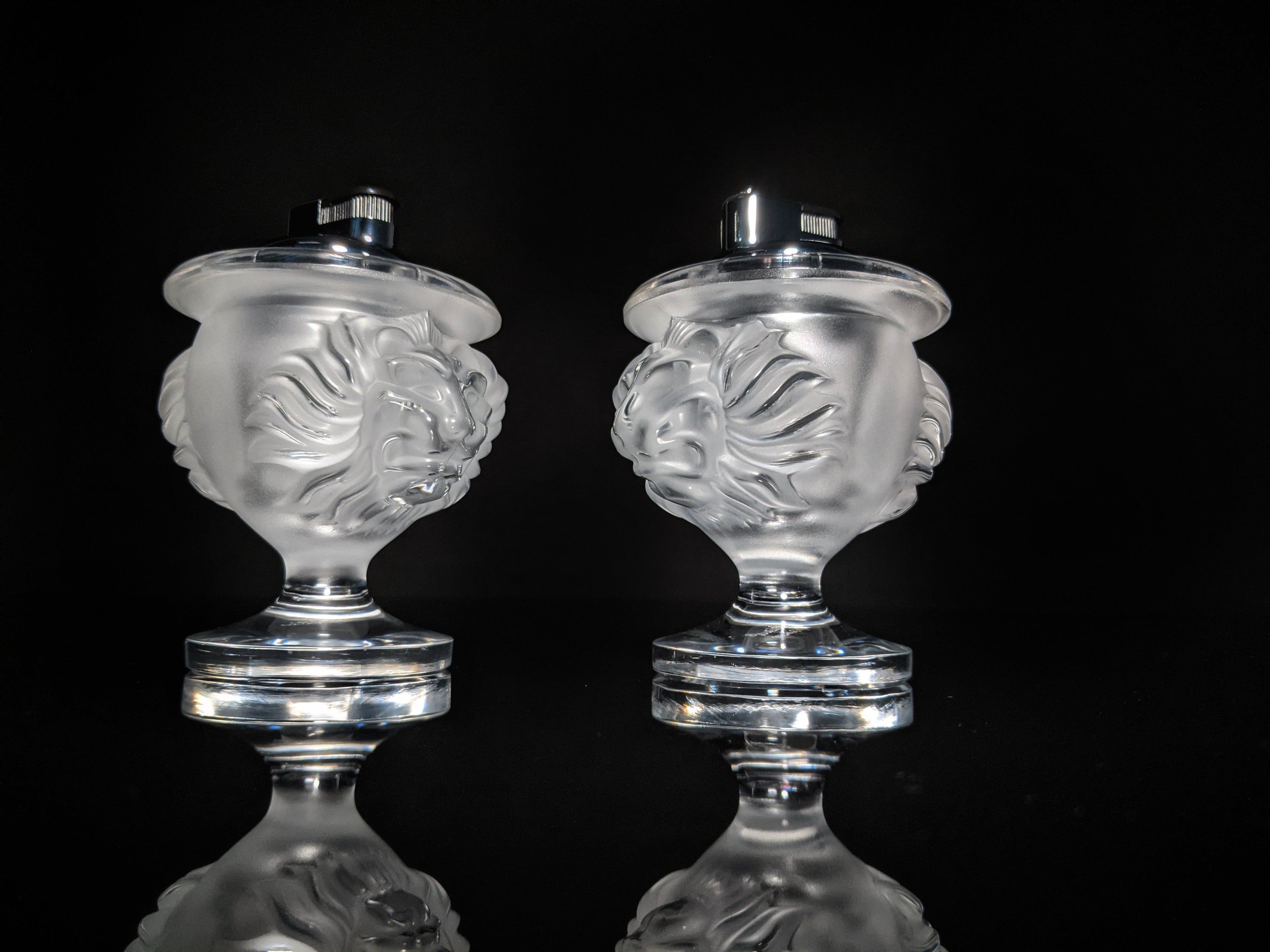 Lalique Crystal Tête de Lion Table Lighter