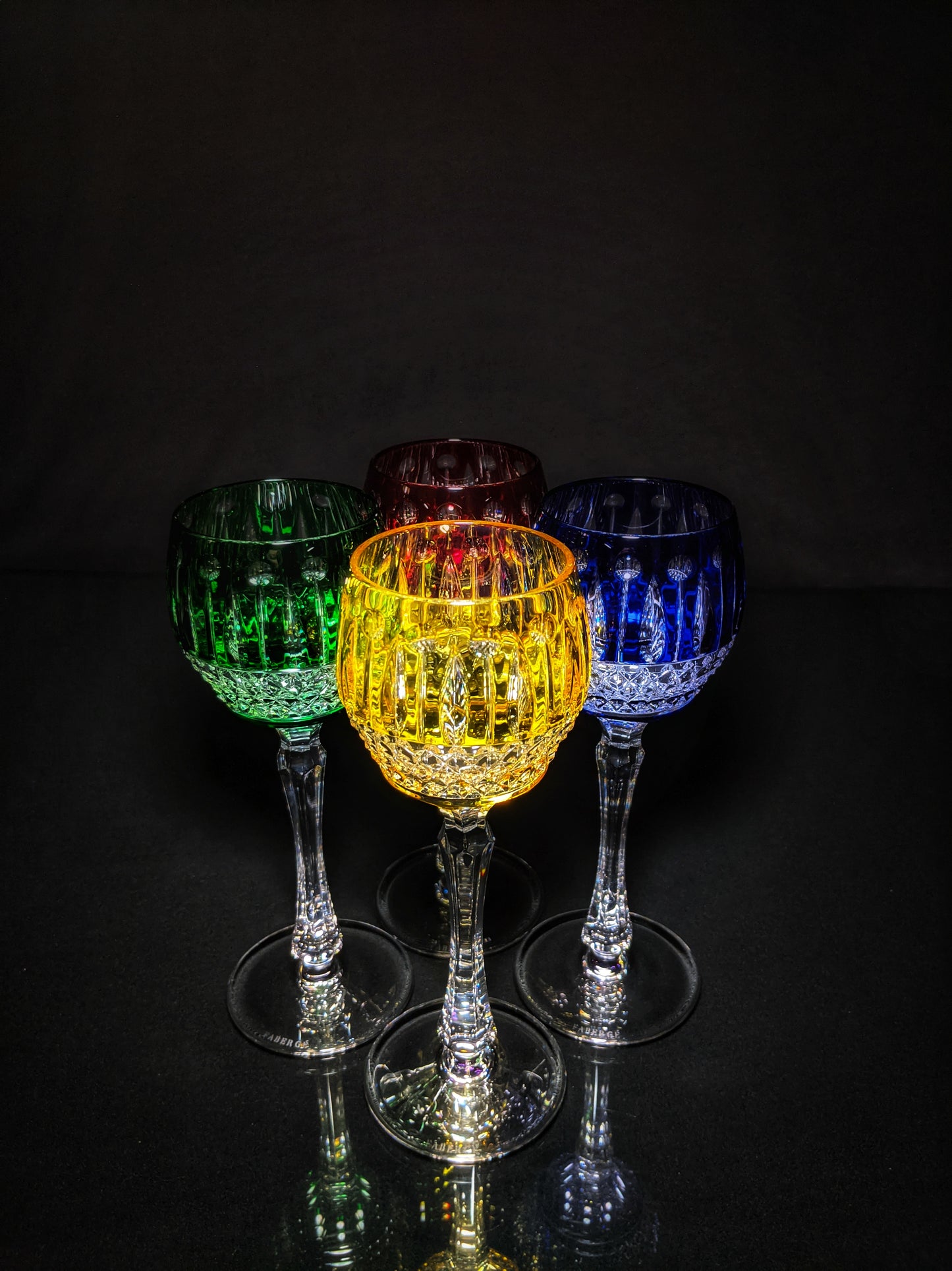 FABERGE XENIA IMPERIAL CASED CUT TO CLEAR CRYSTAL GOBLETS  SIGNED NO BOX