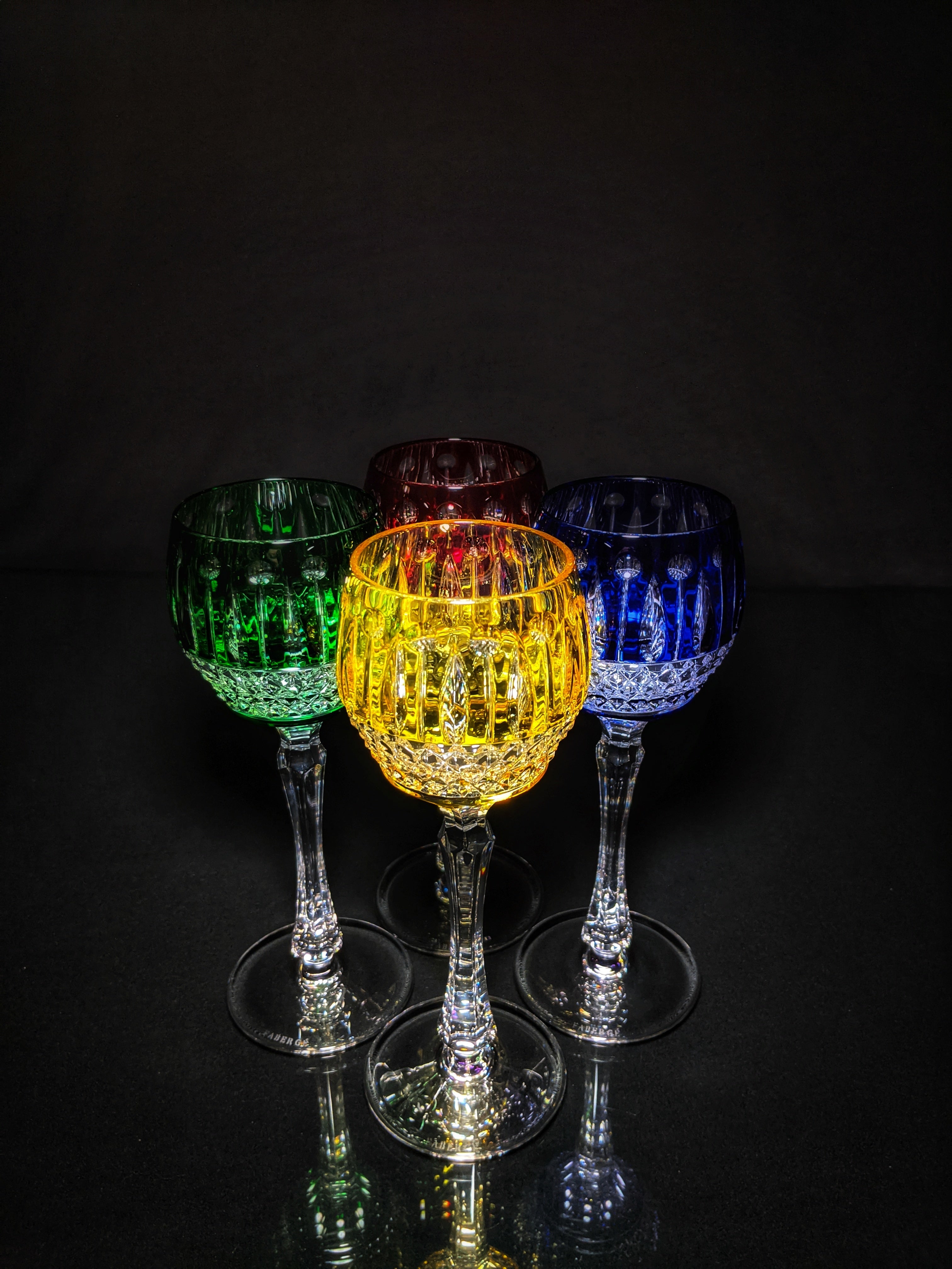 FABERGE XENIA IMPERIAL CASED CUT TO CLEAR CRYSTAL GOBLETS  SIGNED