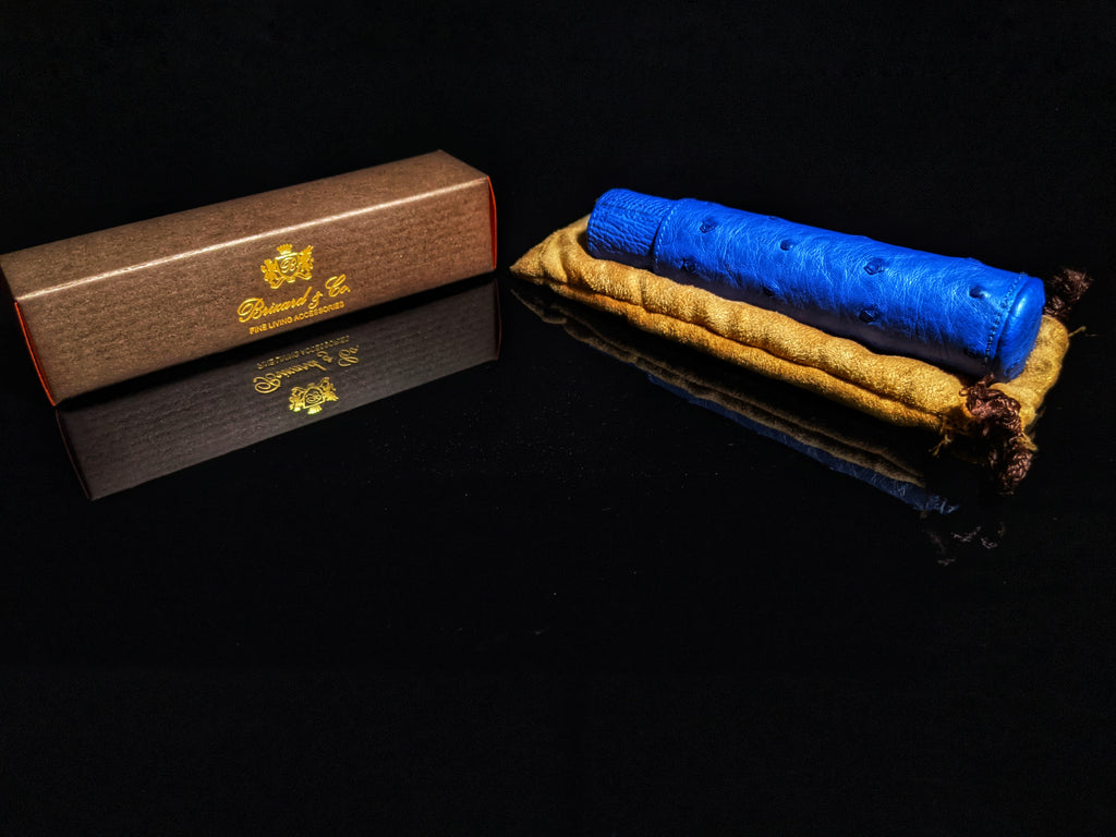 Brizard and Co Blue Ostrich Single Cigar Tube Holder