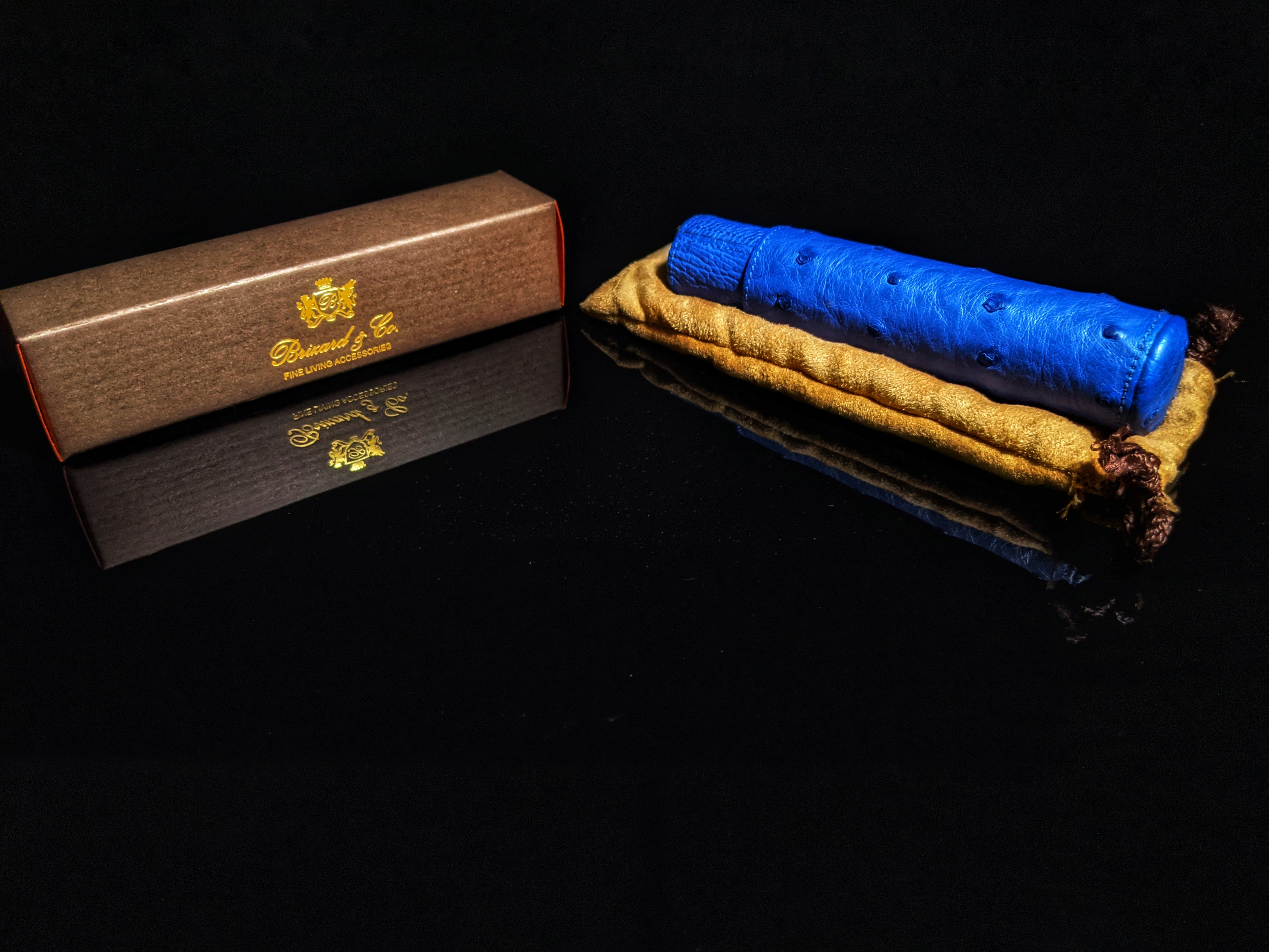 Brizard and Co Blue Ostrich Single Cigar Tube Holder
