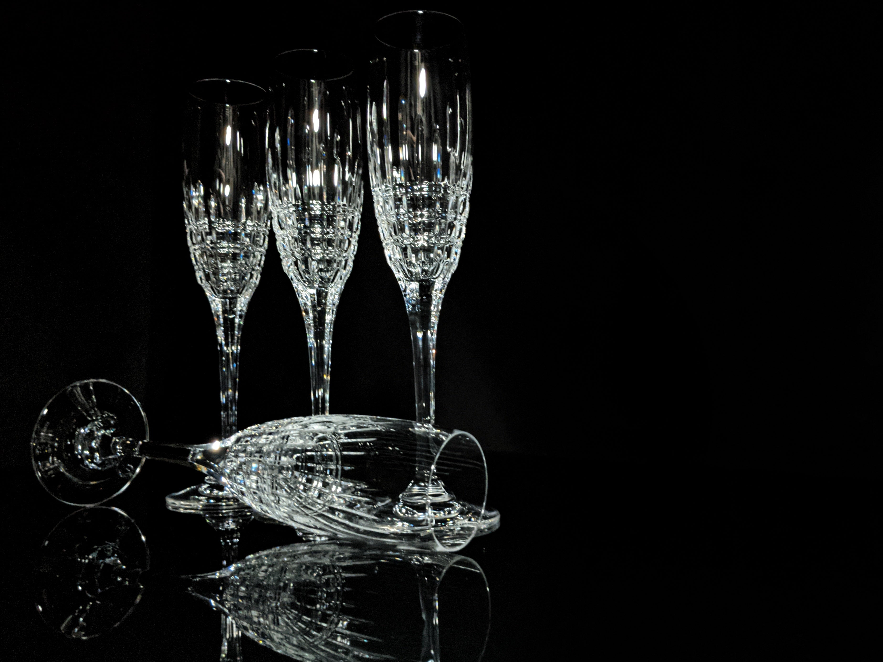 Faberge Crown Clear Cut Crystal Champagne Flutes Set of 6 NIB