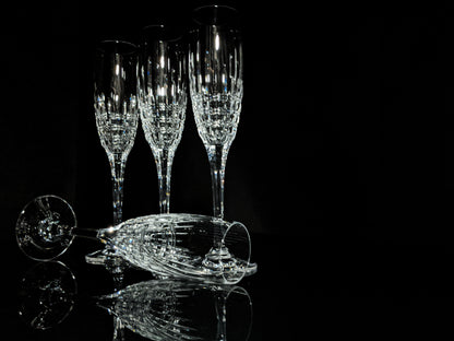 Faberge Crown Clear Cut Crystal Champagne Flutes Set of 6 NIB