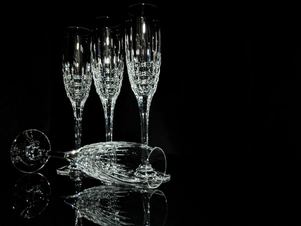 Faberge Crown Clear Cut Crystal Champagne Flutes Set of 6 NIB