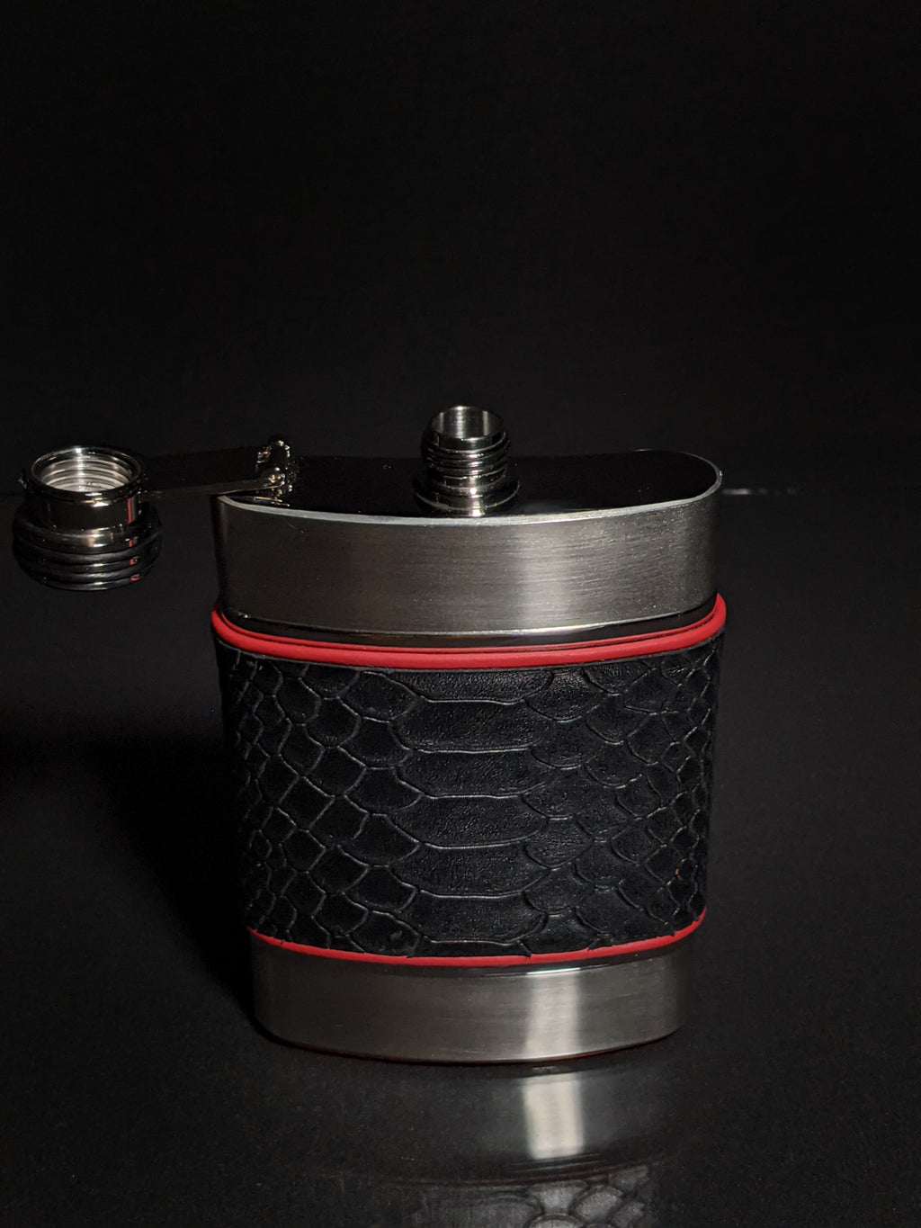Brizard and Co. The 6 oz Flask - Black Python Leather and Racing Red