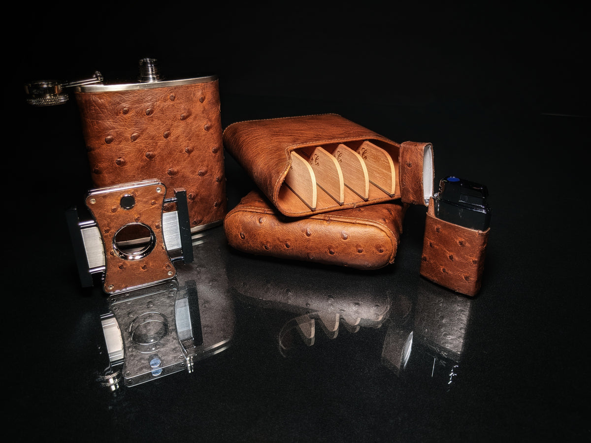 Brizard and Co Havana Traveler in Genuine Saddle Ostrich with Cutter and Lighter