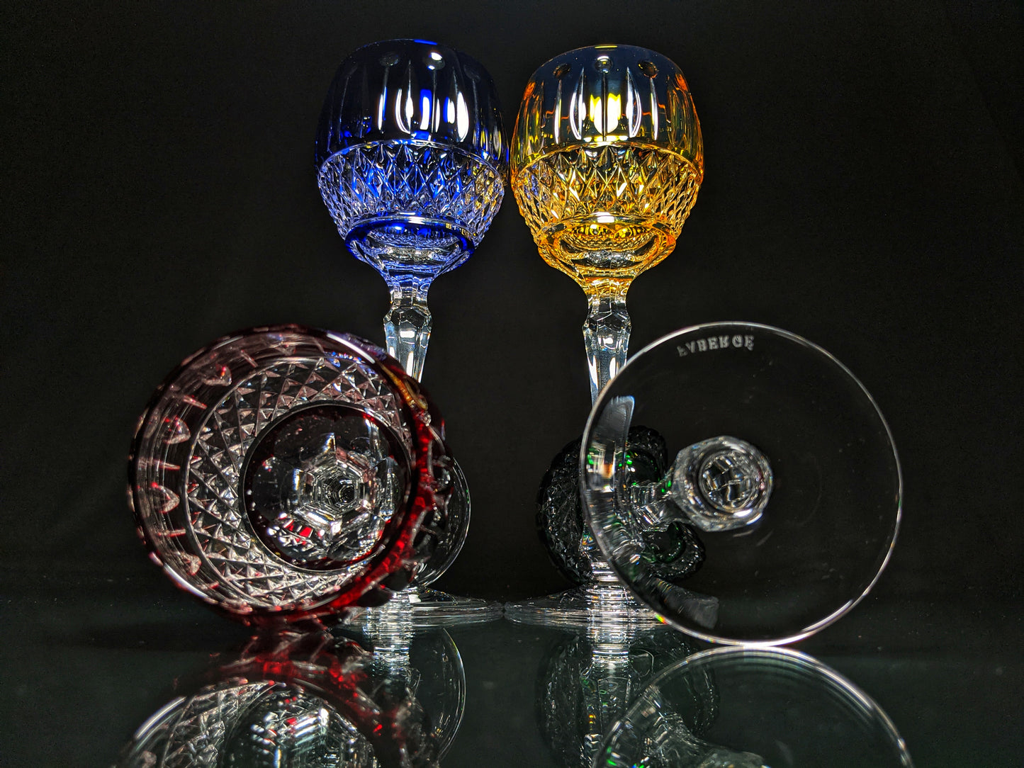 FABERGE XENIA IMPERIAL CASED CUT TO CLEAR CRYSTAL GOBLETS  SIGNED NO BOX