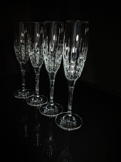Faberge Crown Clear Cut Crystal Champagne Flutes Set of 6 NIB