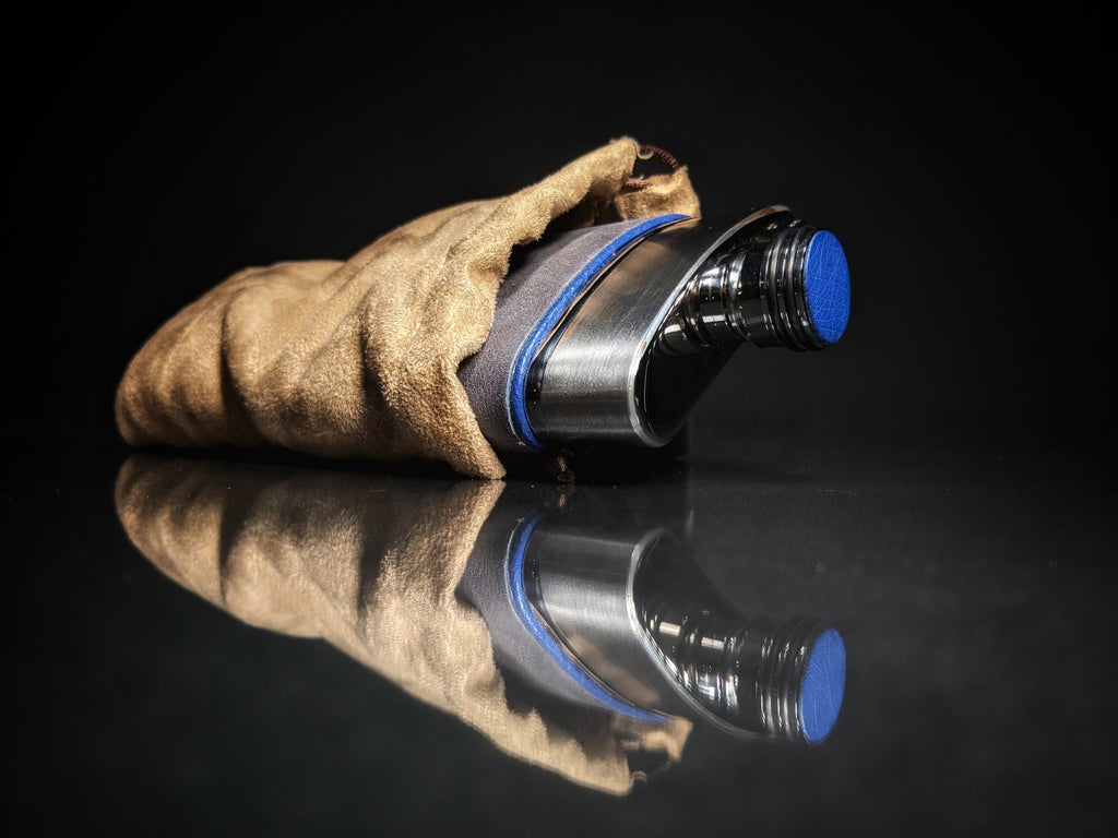 Brizard and Co. The 8 oz Flask -Full Grain Gray Leather and Blue Ostrich