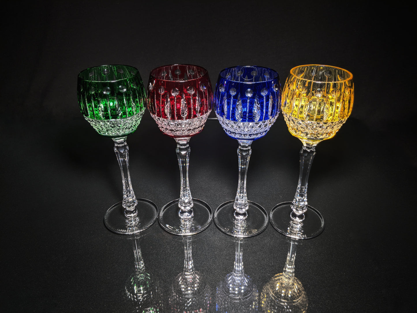 FABERGE XENIA IMPERIAL CASED CUT TO CLEAR CRYSTAL GOBLETS  SIGNED NO BOX