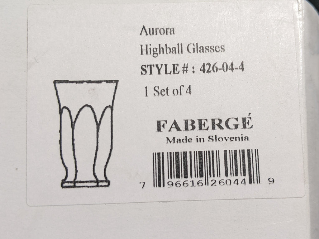 Faberge  Crystal Highball Glasses set of 4 NIB