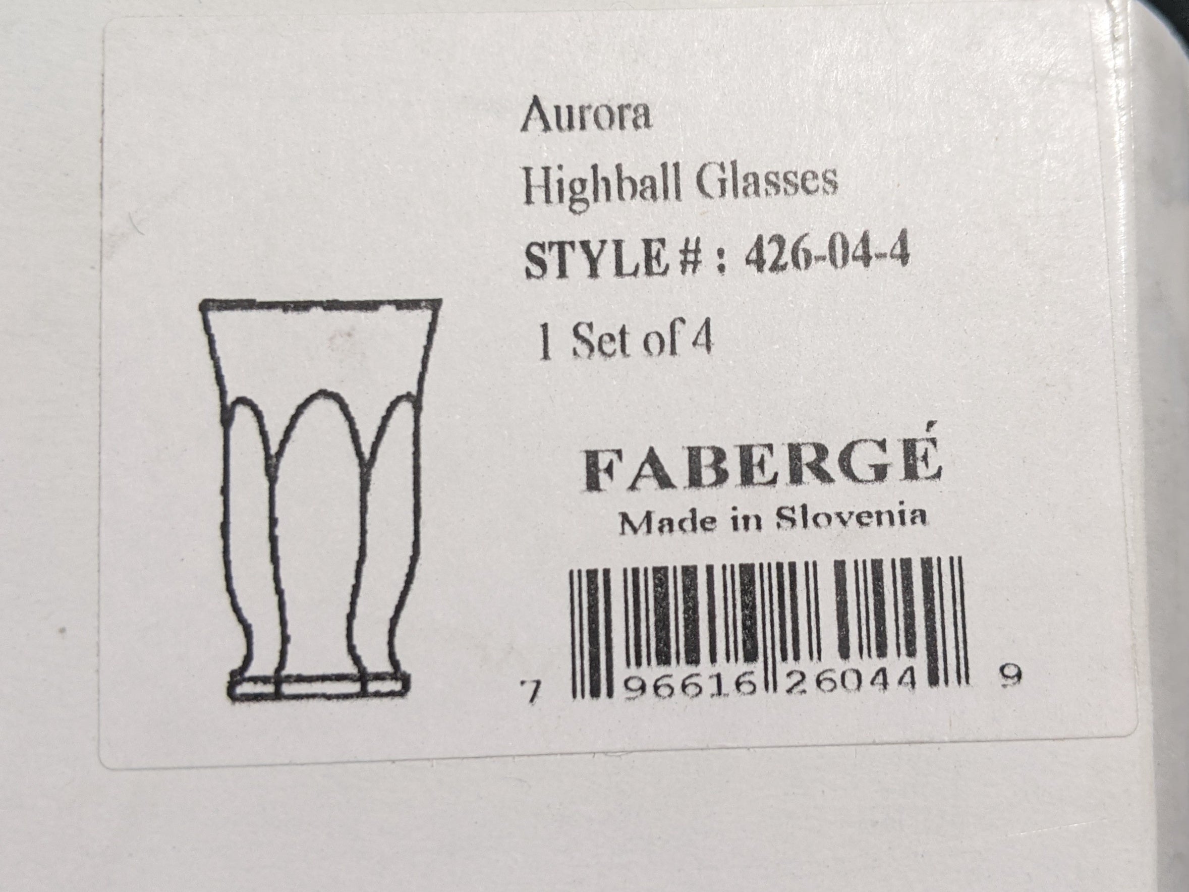Faberge  Crystal Highball Glasses set of 4 NIB