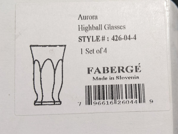 Faberge  Crystal Highball Glasses set of 4 NIB