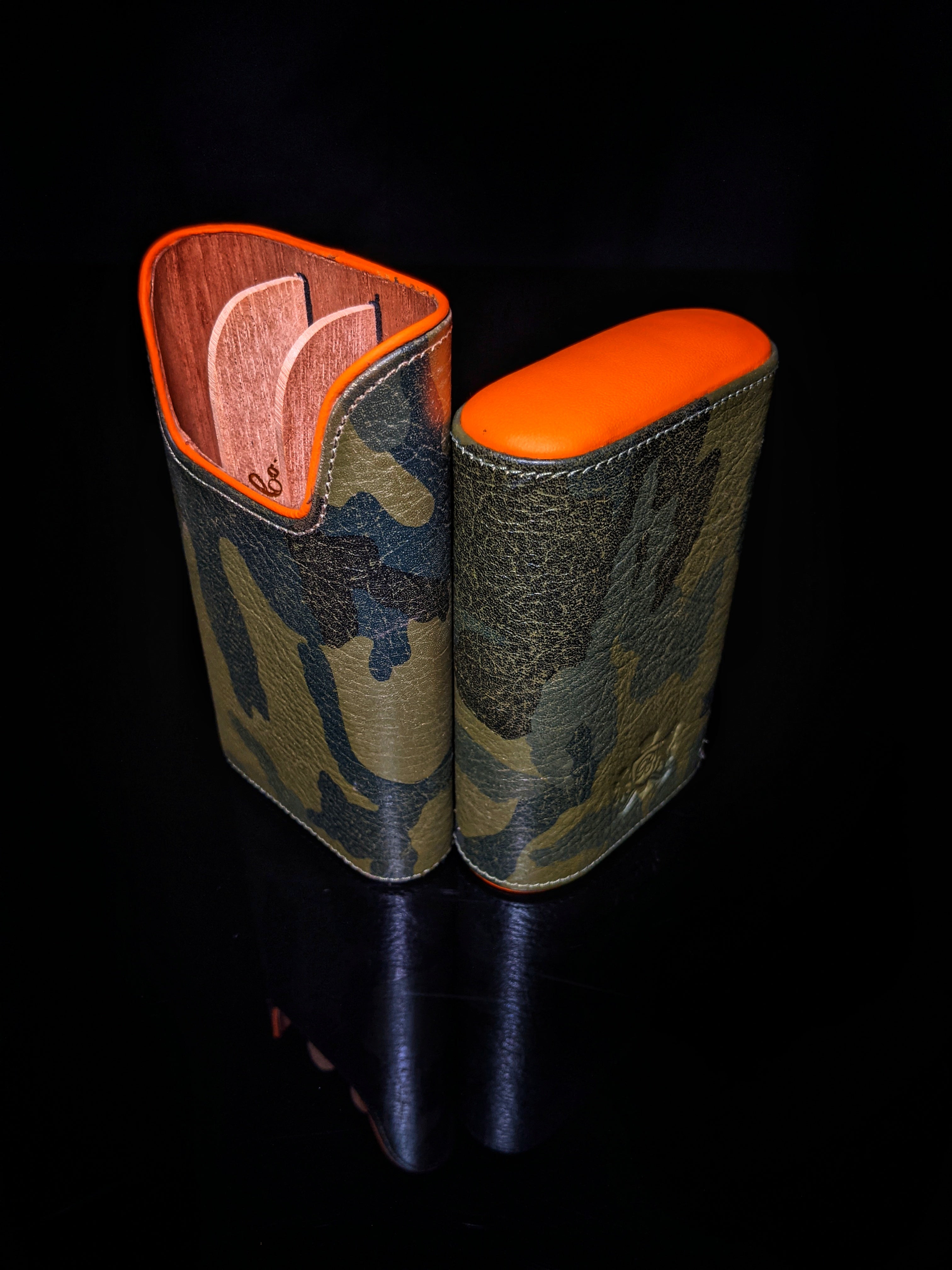 Brizard and Co. Show Band 3 Cigar Case — Camouflage & Orange Leather