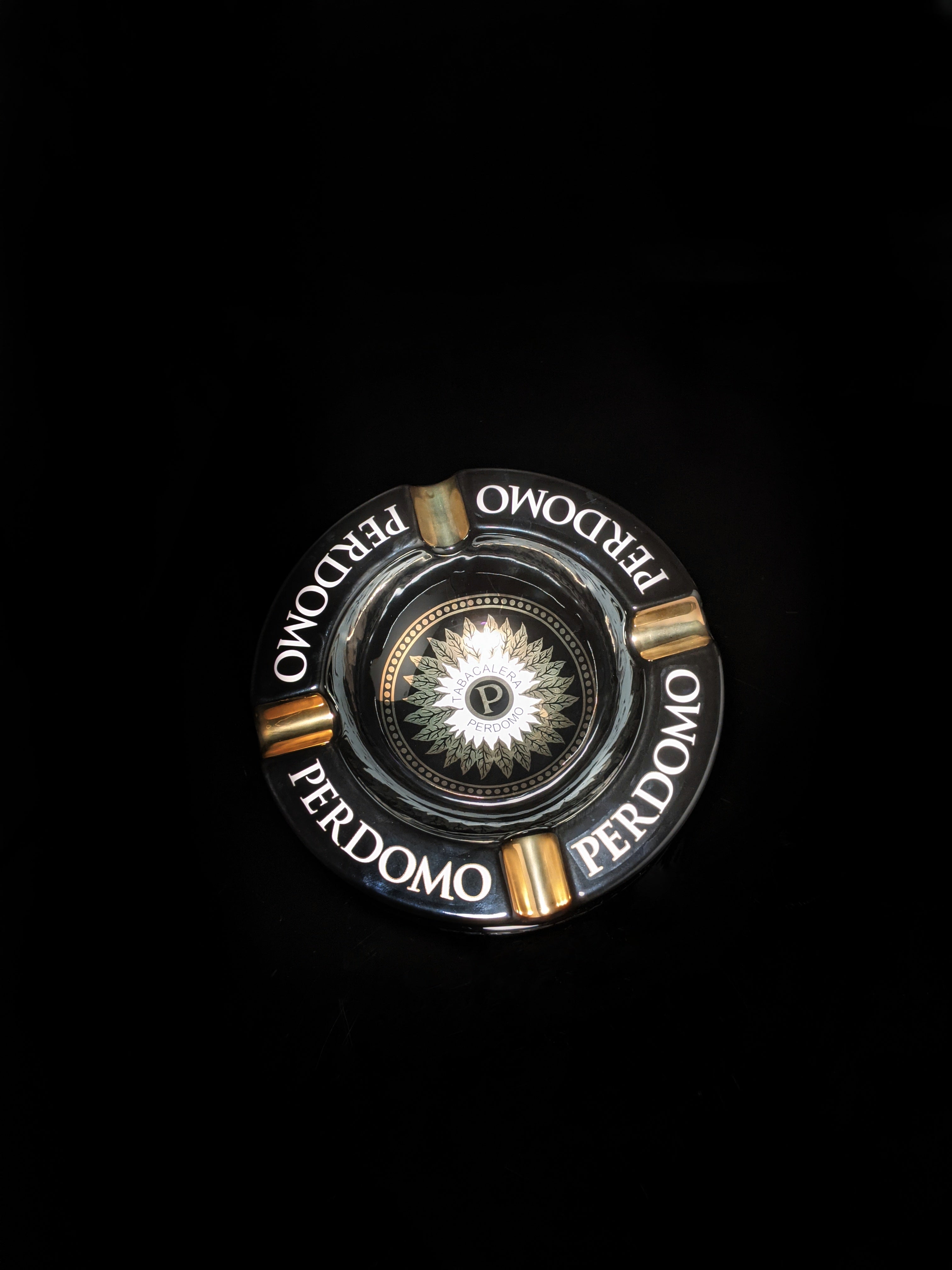 Perdomo Black and Gold Large Ceramic Ashtray 9" diameter NIB