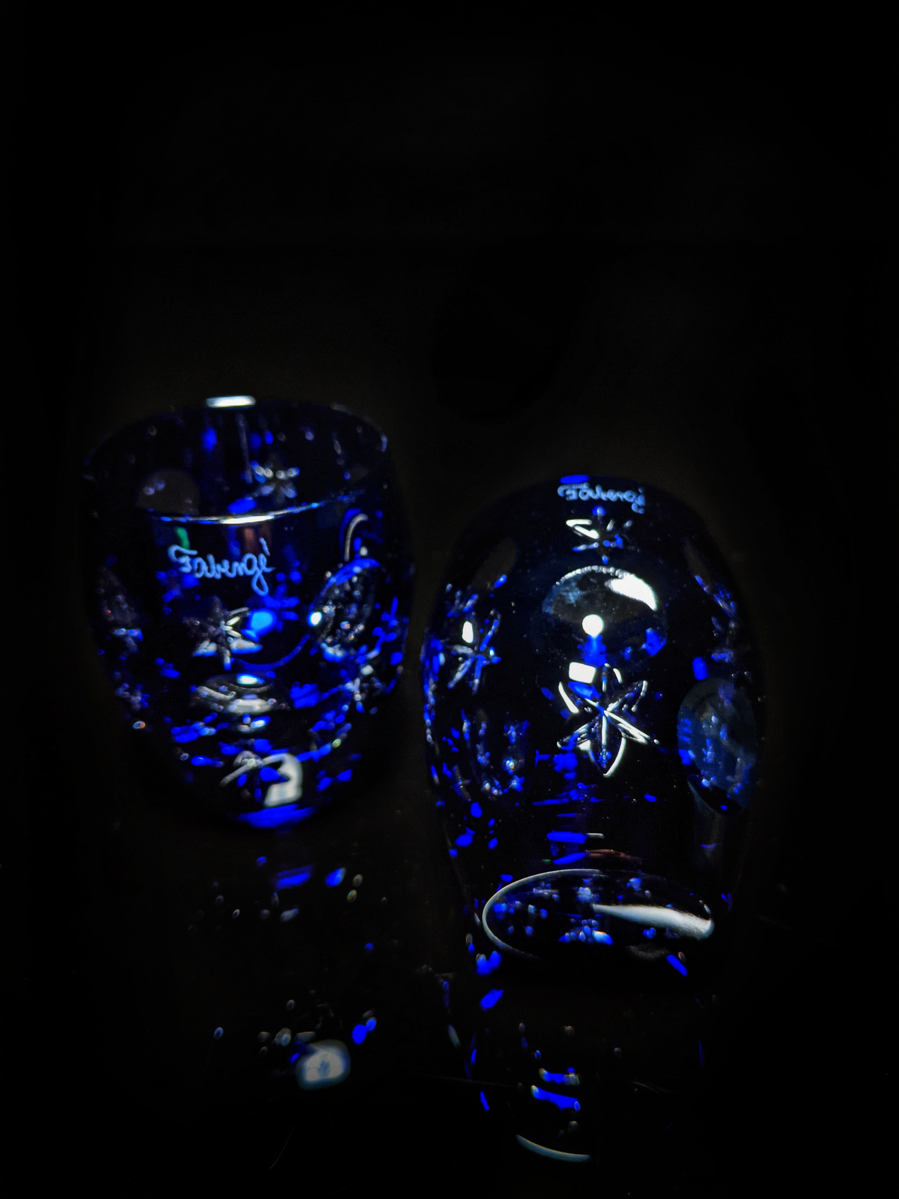 Faberge Galaxy Cobalt Blue Crystal Shot Glasses  Set of 2 NIB