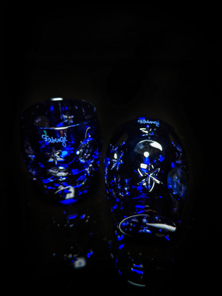 Faberge Galaxy Cobalt Blue Crystal Shot Glasses  Set of 2 NIB