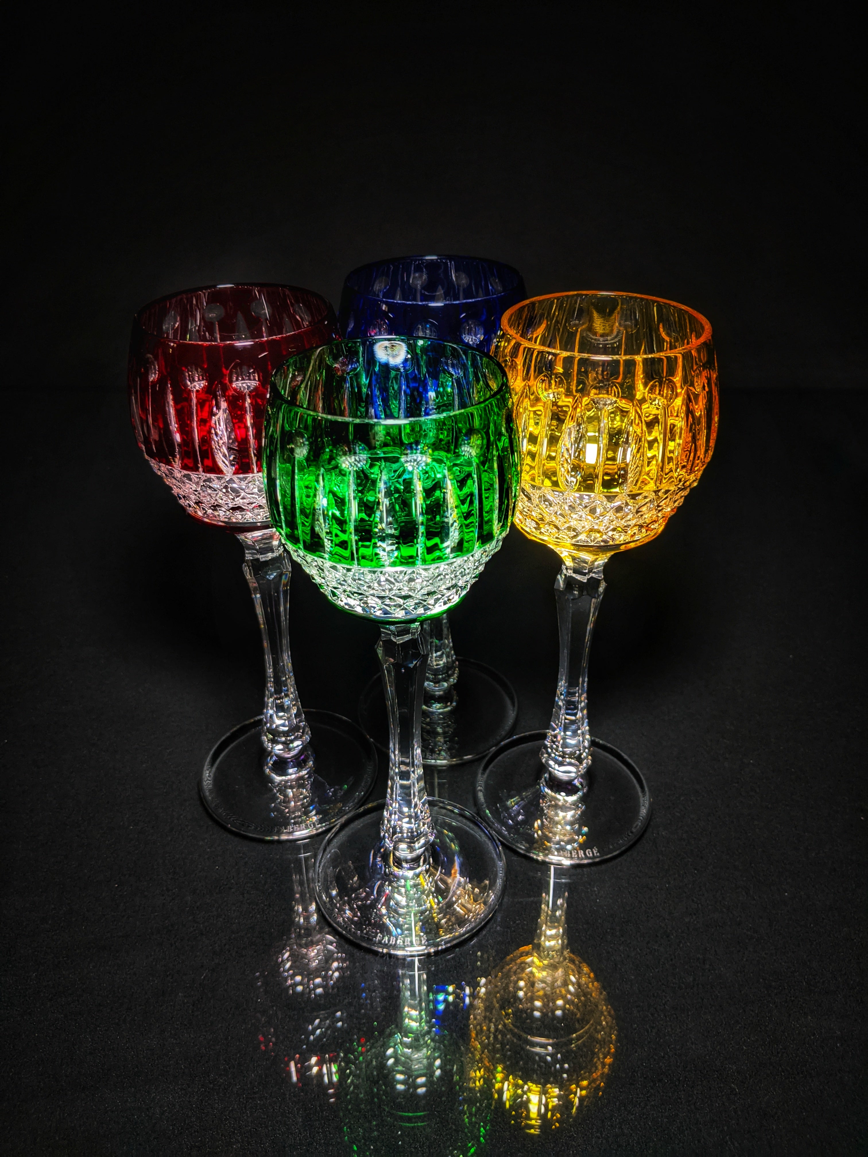 FABERGE XENIA IMPERIAL CASED CUT TO CLEAR CRYSTAL GOBLETS  SIGNED NO BOX