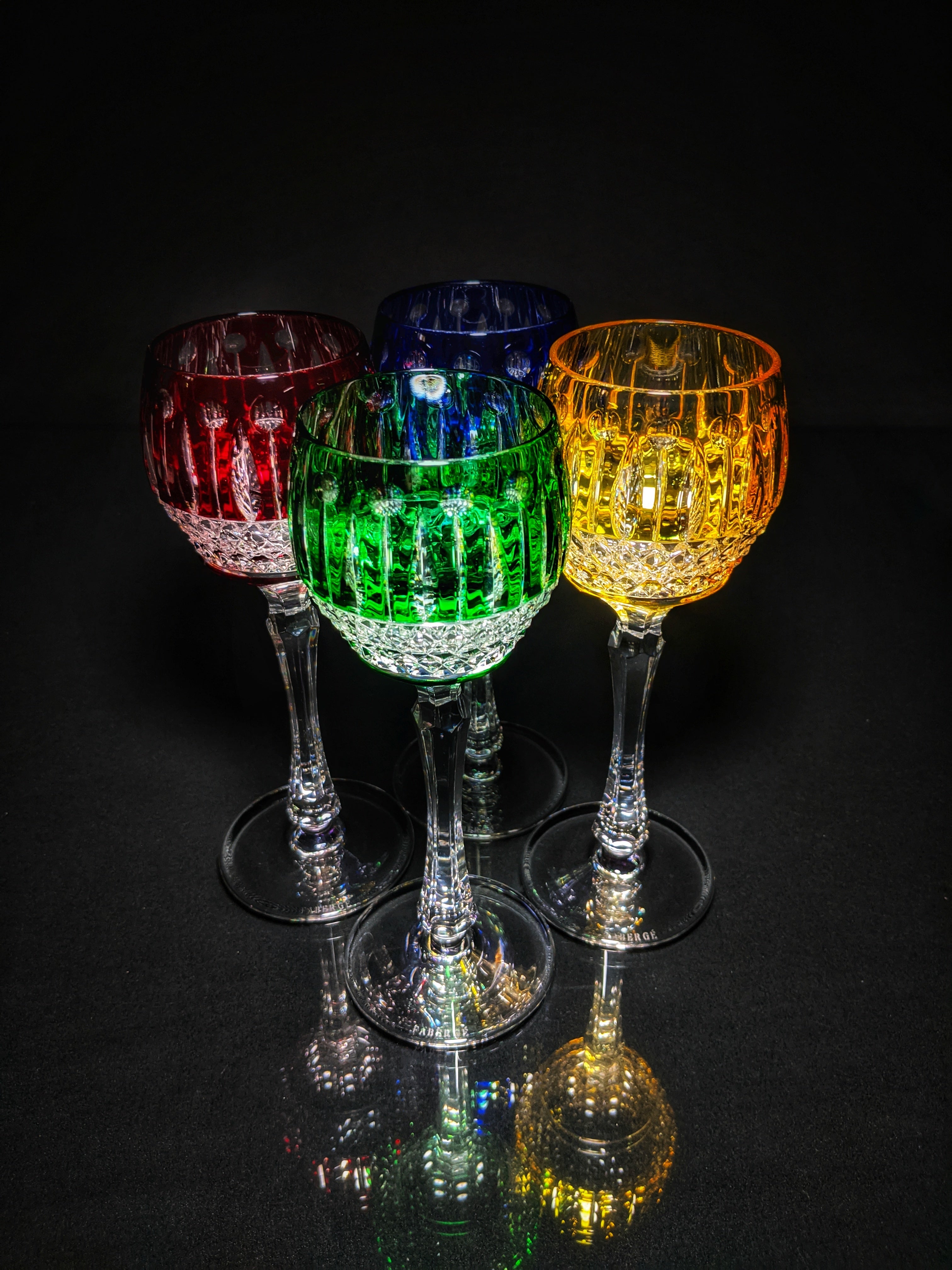 FABERGE XENIA IMPERIAL CASED CUT TO CLEAR CRYSTAL GOBLETS  SIGNED