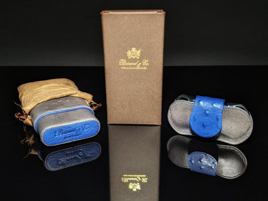 Brizard and Co. Blue Ostrich and Gray Leather Cigar Case and V-Cutter