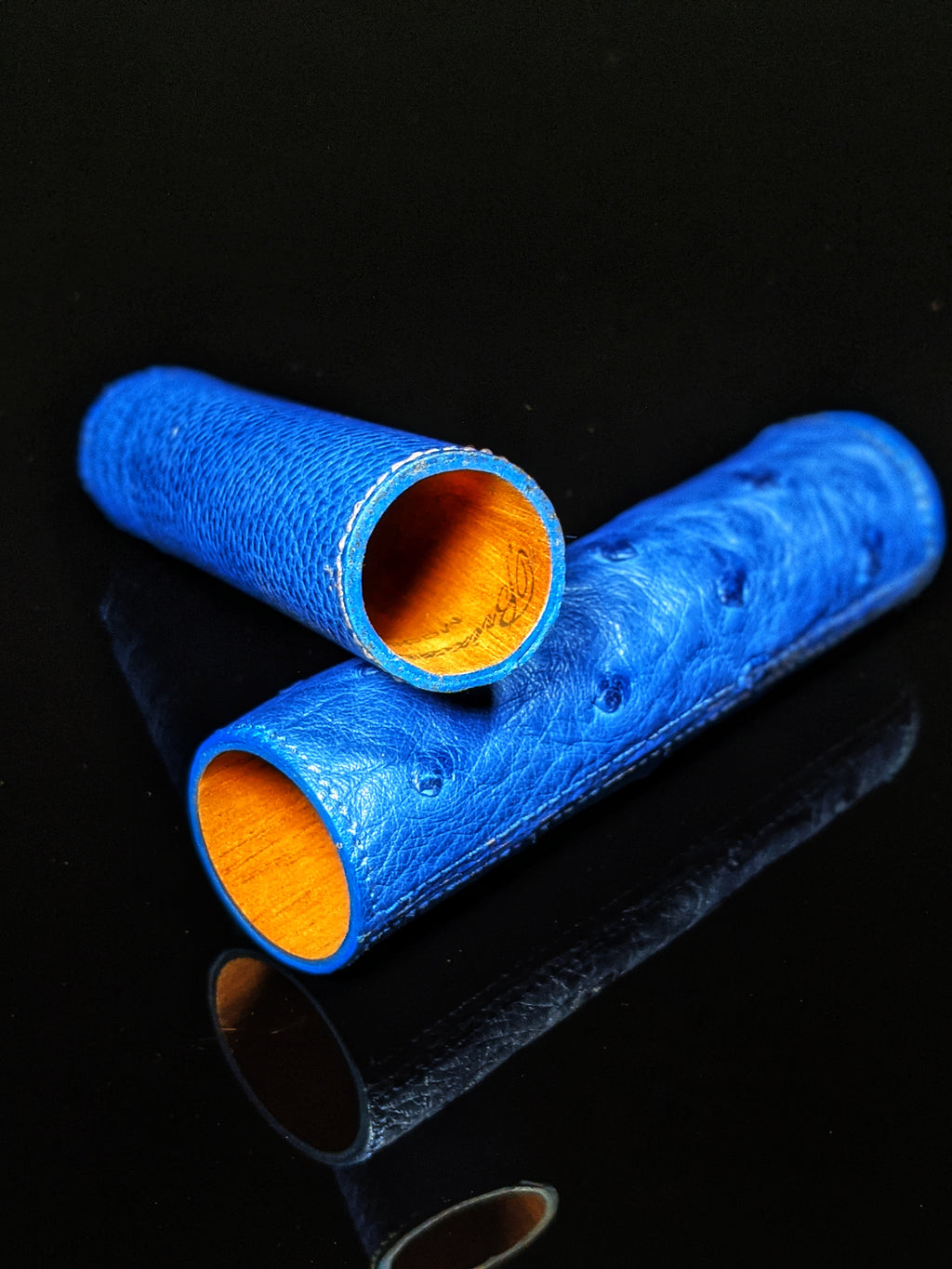Brizard and Co Blue Ostrich Single Cigar Tube Holder