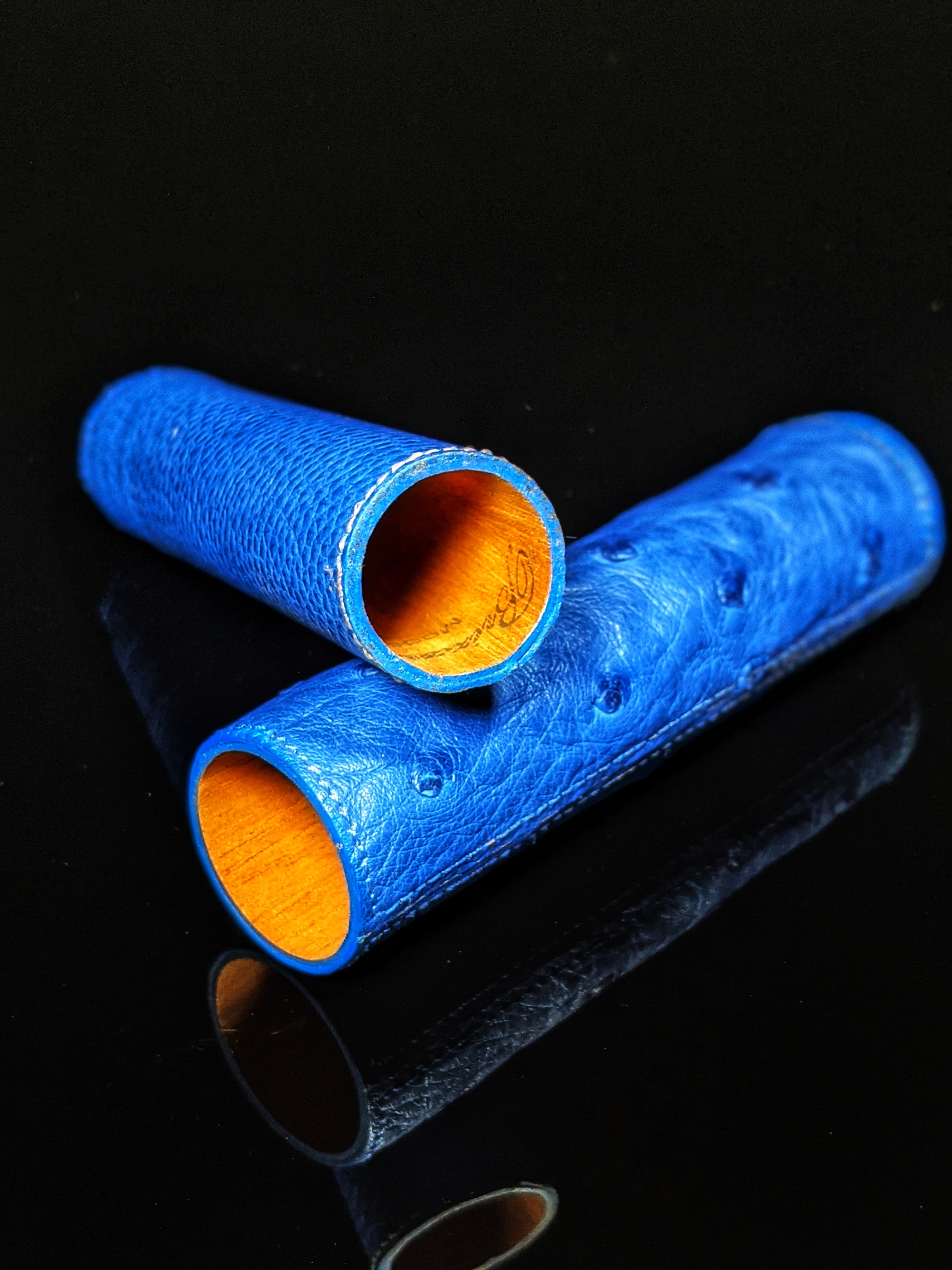 Brizard and Co Blue Ostrich Single Cigar Tube Holder