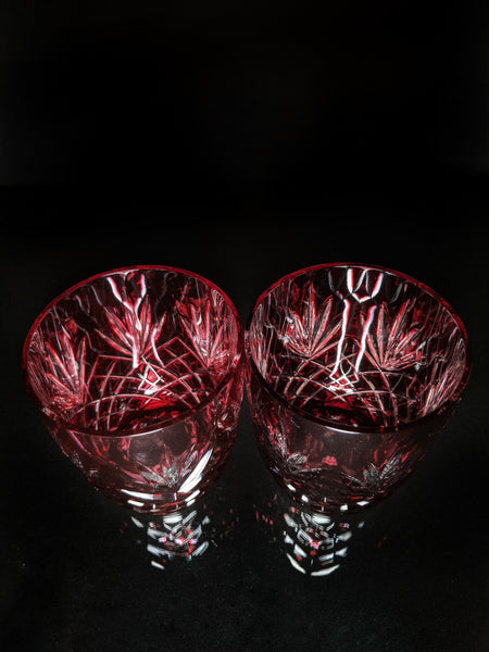 Faberge Odessa  Red Crystal Ice Bucket and Highball Glasses