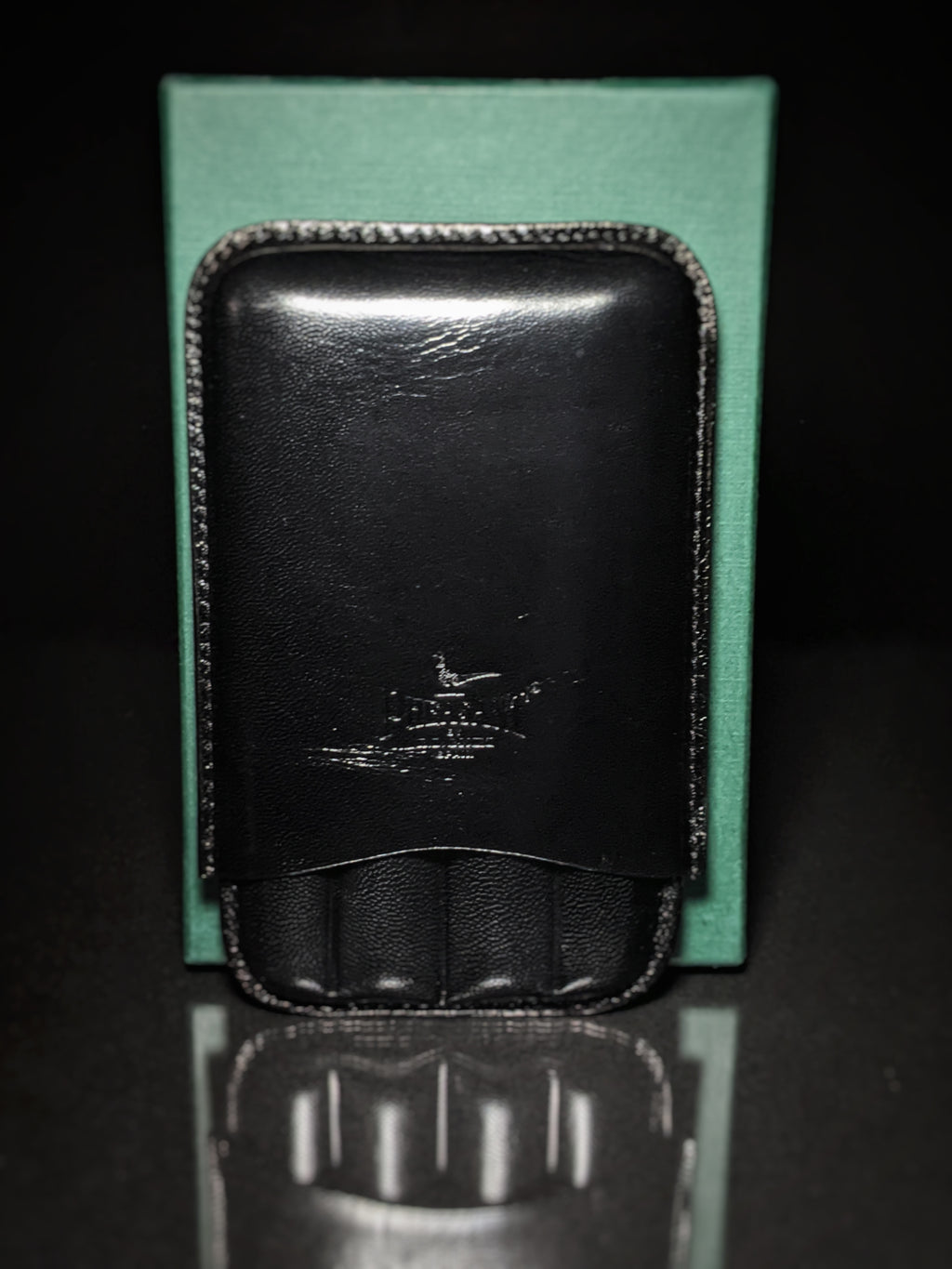 Pheasant Black Cabra Leather Cigar Holder Case