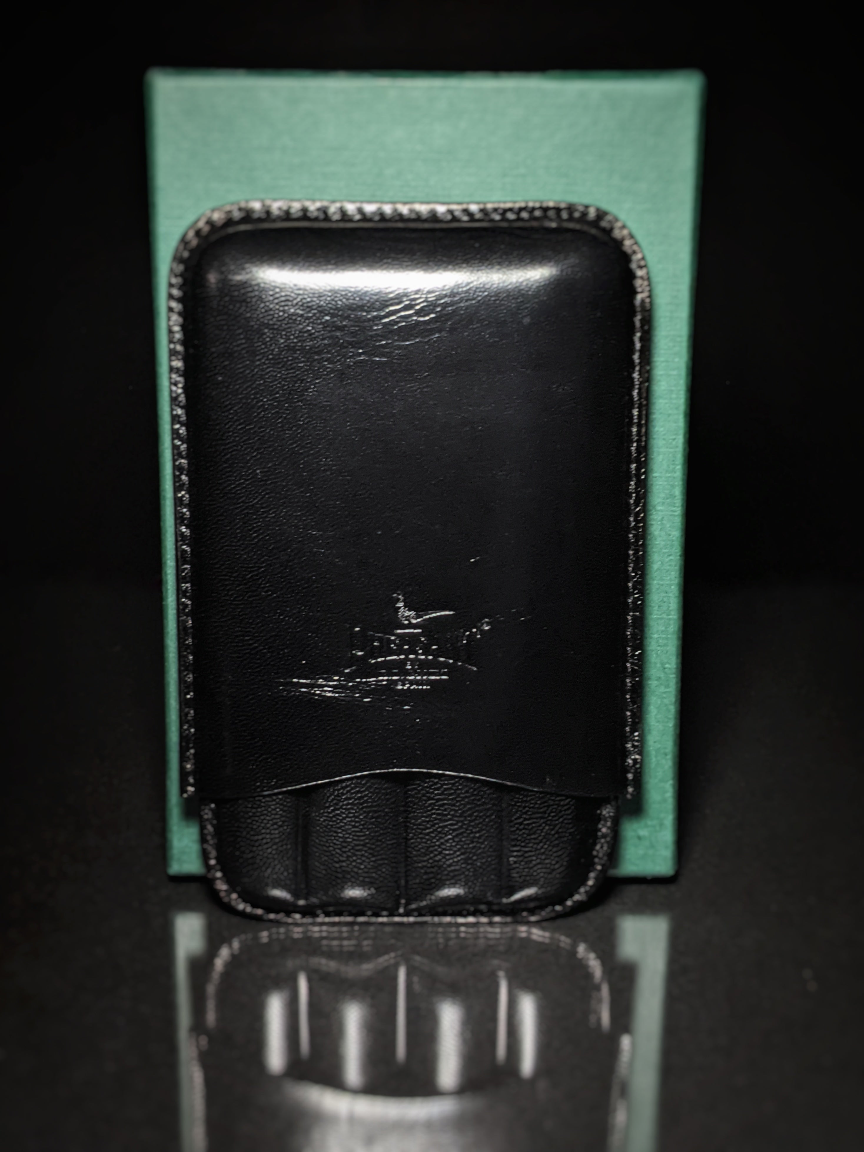 Pheasant Black Cabra Leather Cigar Holder Case
