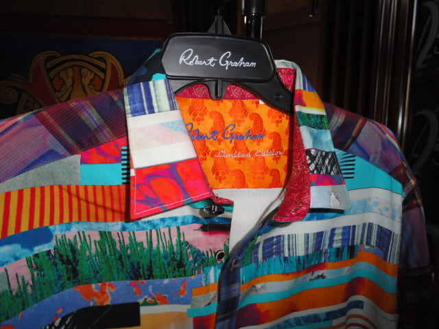 Robert Graham Breaking Lands Multicolor Collage Embroidered Shirt — Large