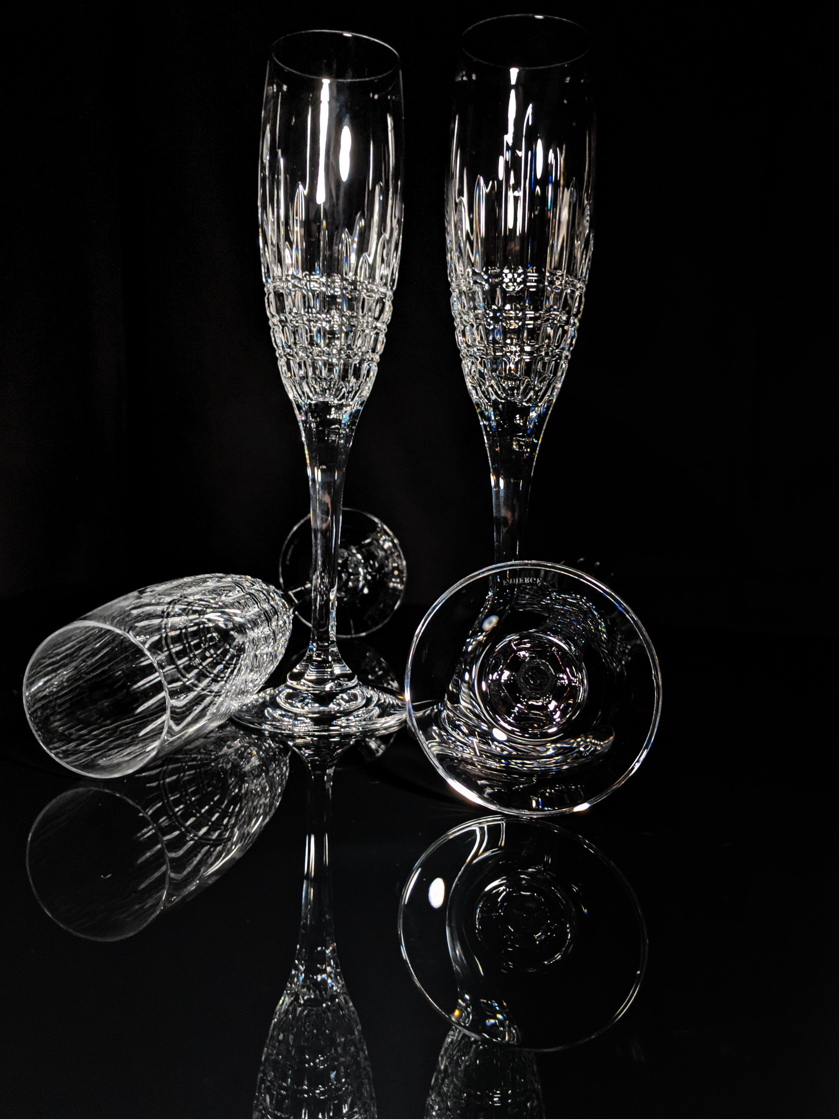 Faberge Crown Clear Cut Crystal Champagne Flutes Set of 6 NIB