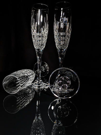 Faberge Crown Clear Cut Crystal Champagne Flutes Set of 6 NIB