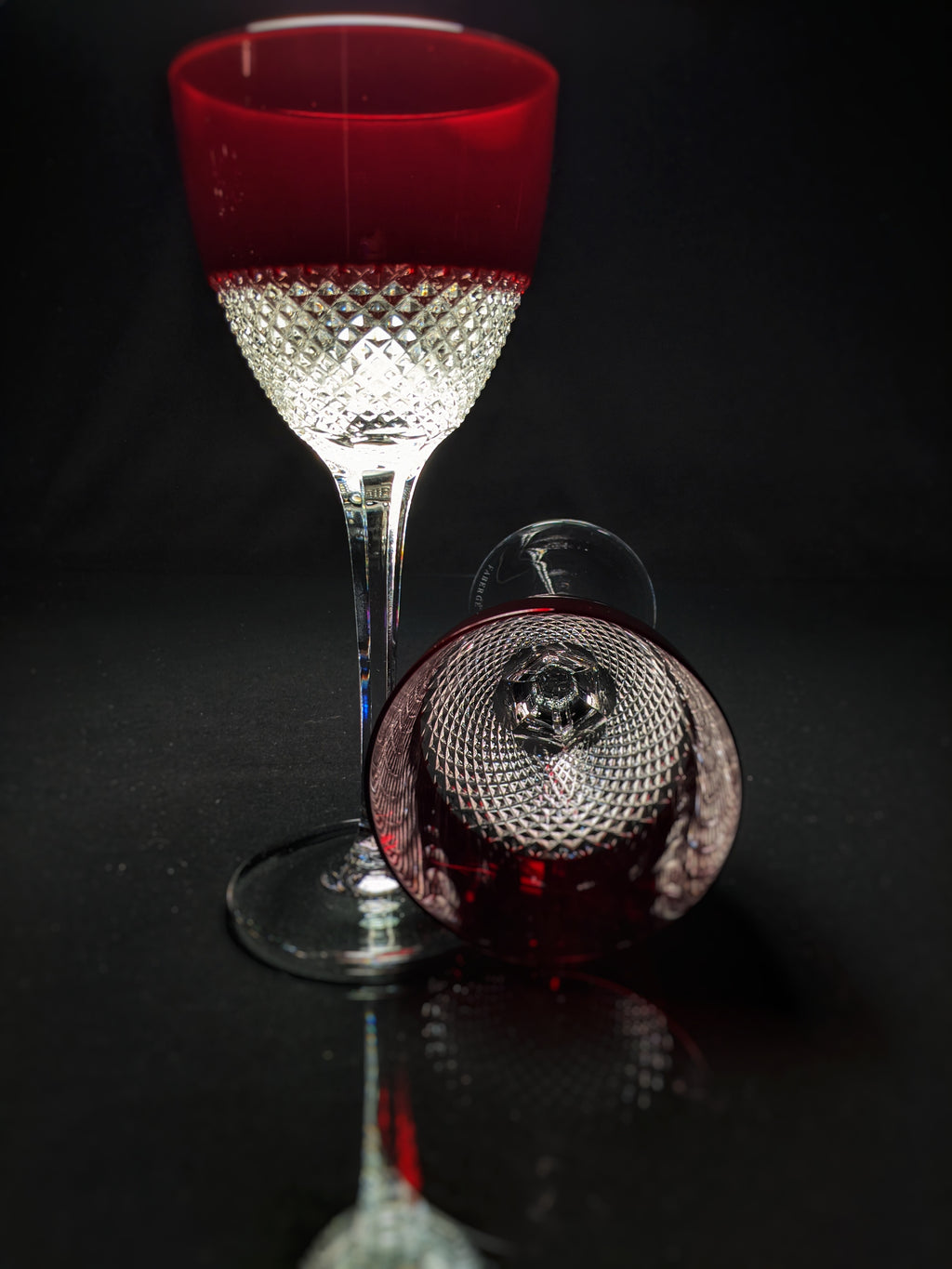 Faberge Crystal Red and Clear Goblets
