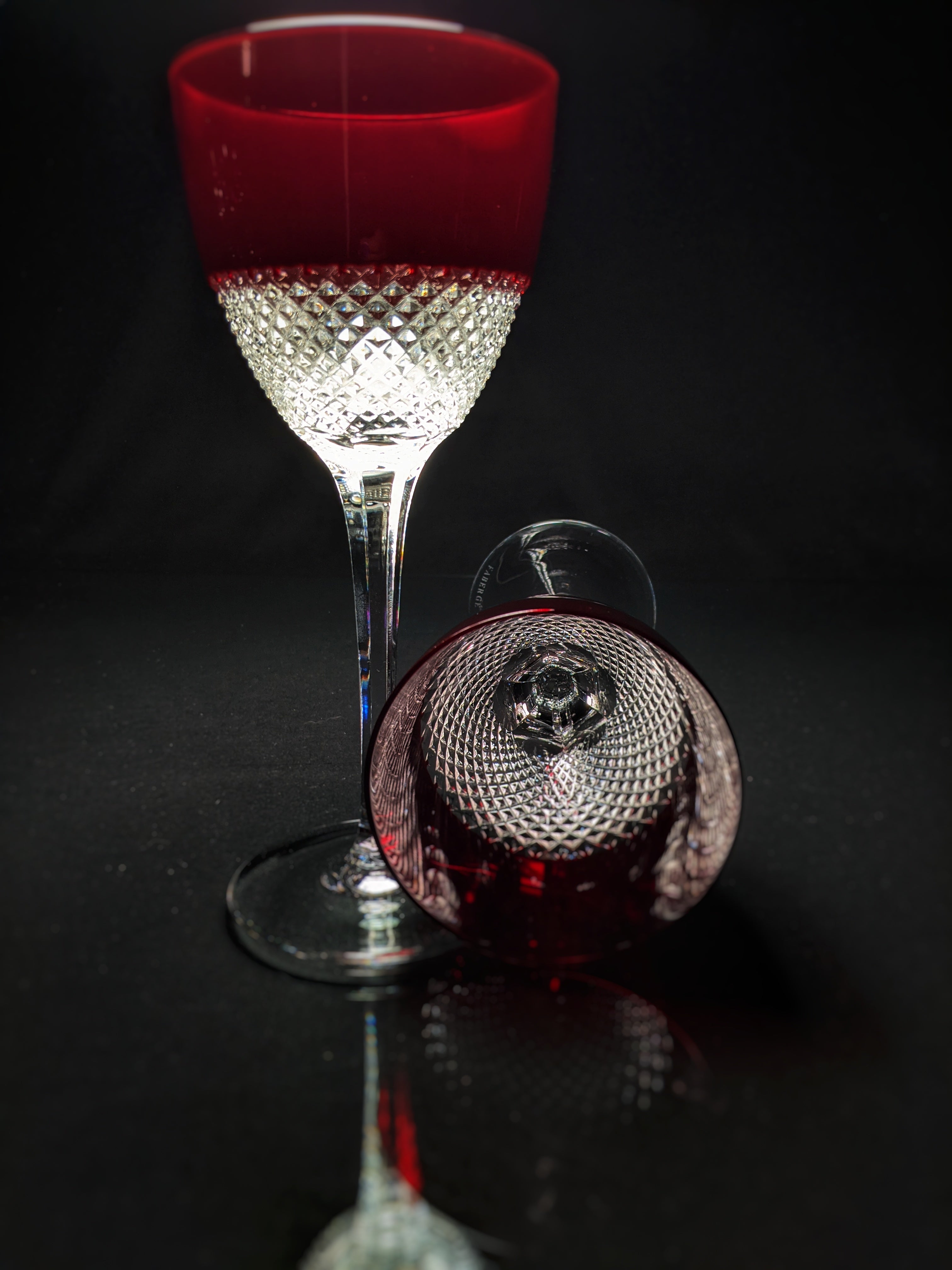 Faberge Crystal Red and Clear Goblets