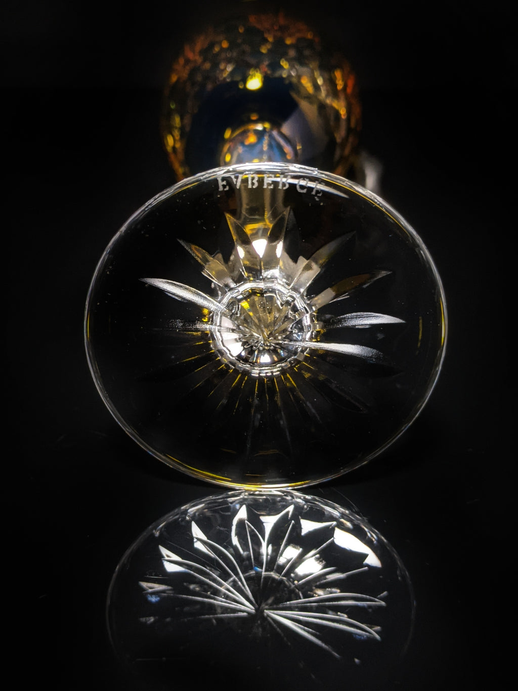Faberge | Yellow Gold Odessa Hock Crystal Wine Glass. 8 3/8 H by 3" Rim