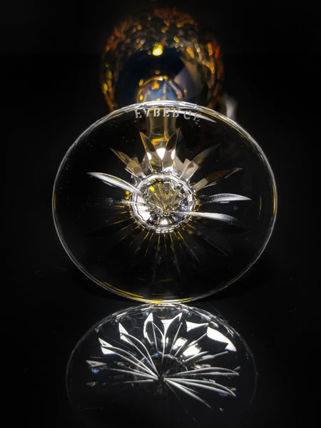 Faberge | Yellow Gold Odessa Hock Crystal Wine Glass. 8 3/8 H by 3" Rim