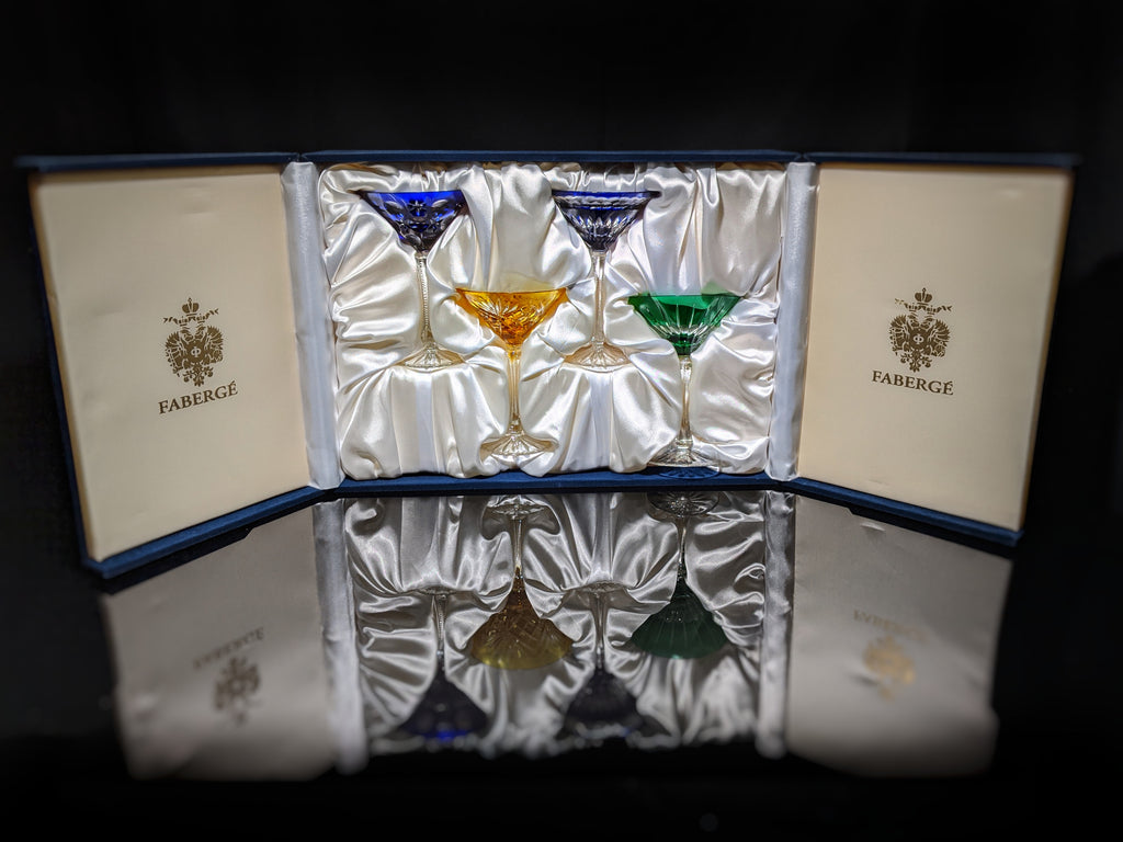 Faberge Crystal Martini Glasses Set Of 4 New In Presentation box