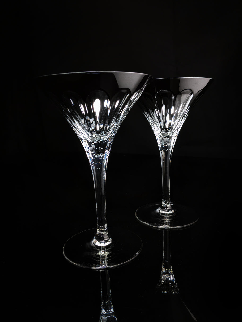 Fabergé Black Crystal Martini Glasses — Set of 2 with Original Presentation Case