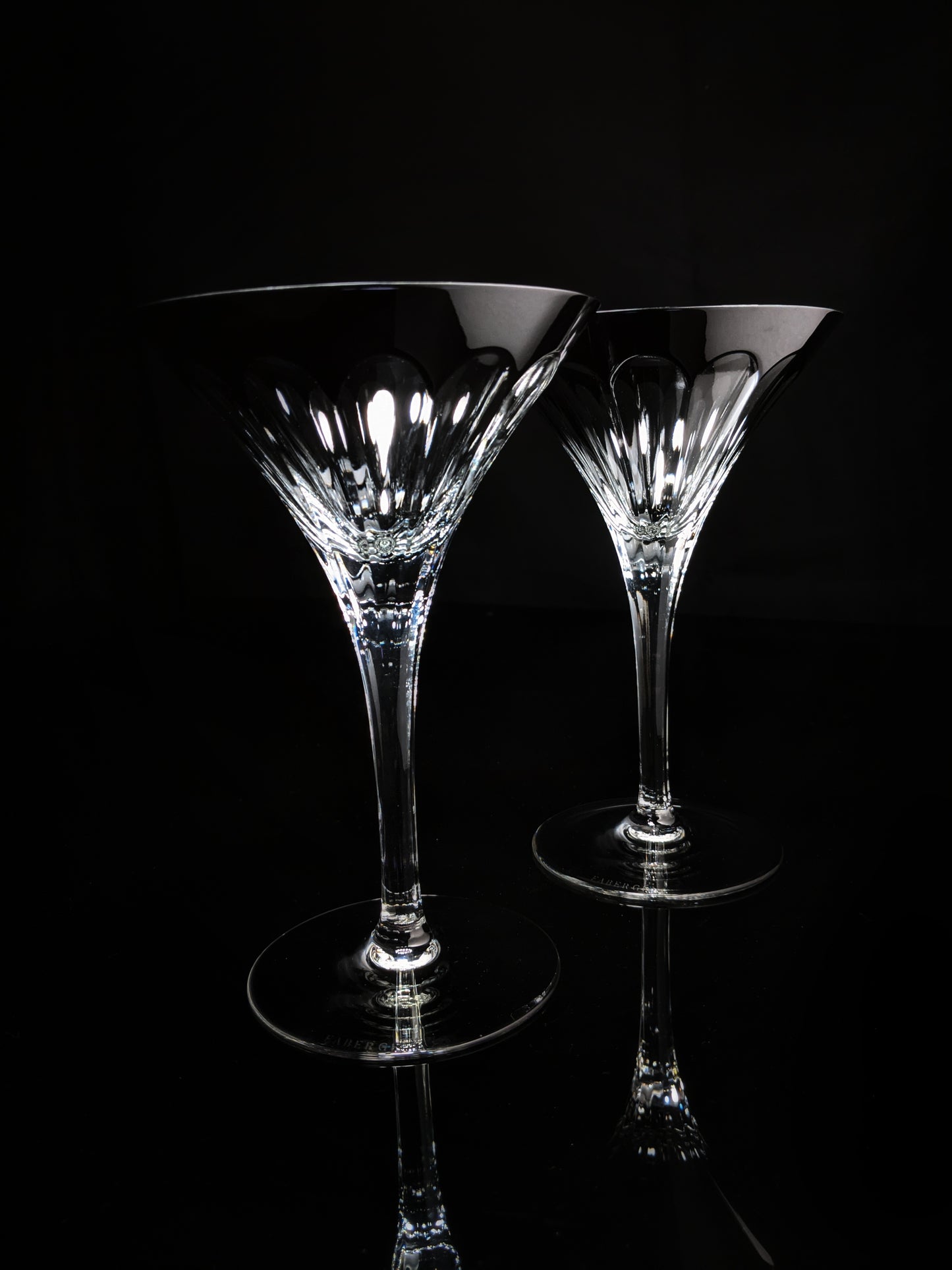 Faberge Martini Black Crystal Glasses set of 2 with the  original Faberge presentation case