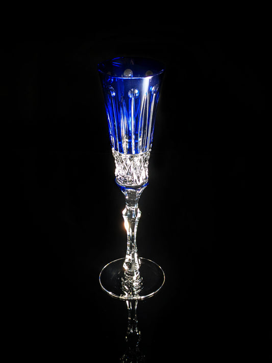 Faberge Xenia  Cobalt Blue Cut to Clear Crystal Flute