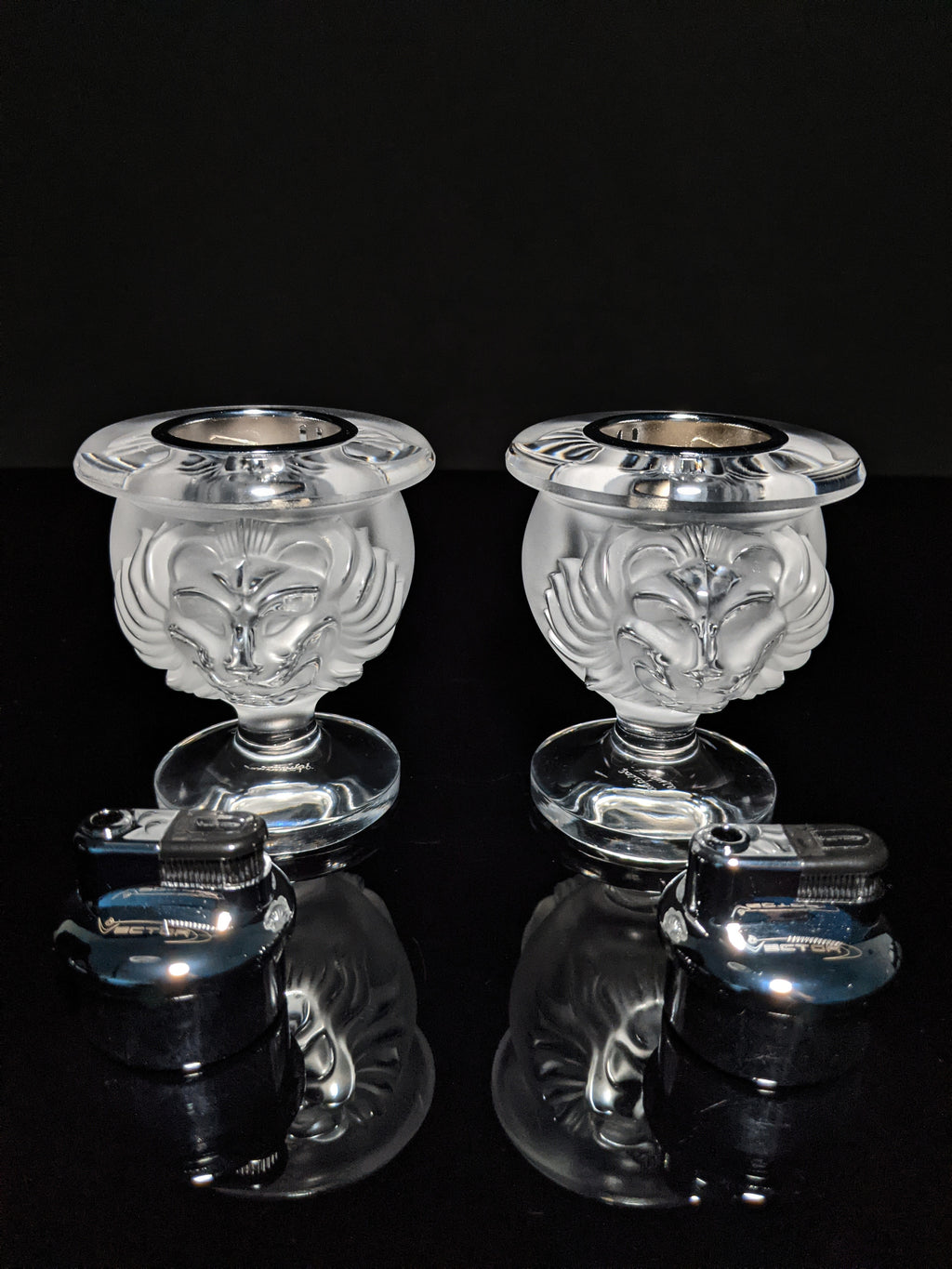 Lalique Crystal Tête de Lion Table Lighter