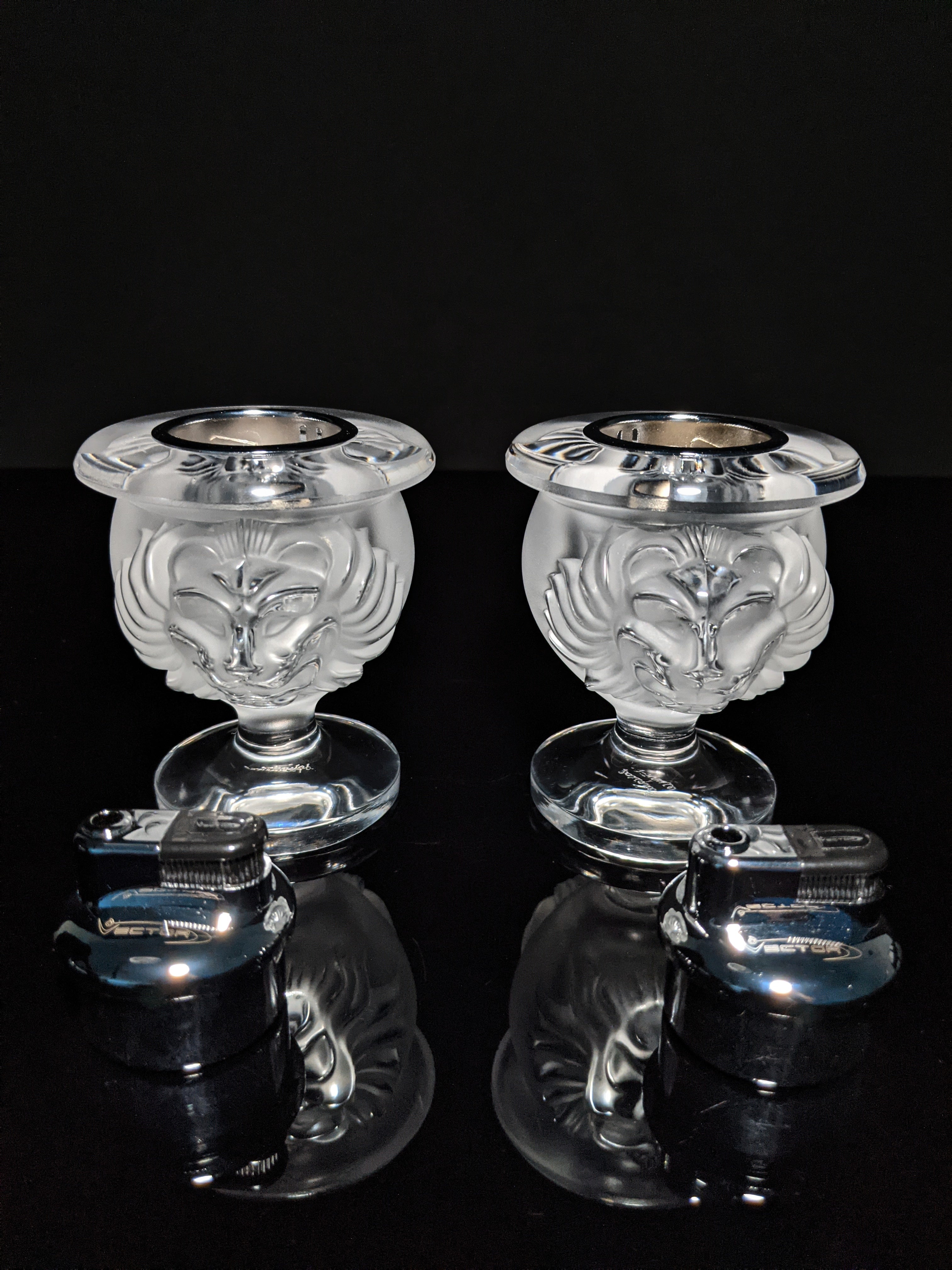 Lalique Crystal Tête de Lion Table Lighter