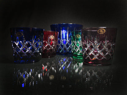 AJKA Colored Crystal Old Fashioned Glassess with Ice Bucket