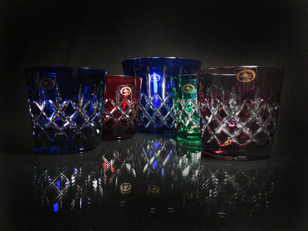 AJKA Colored Crystal Old Fashioned Glassess with Ice Bucket