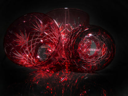 Faberge Odessa  Red Crystal Ice Bucket and Highball Glasses