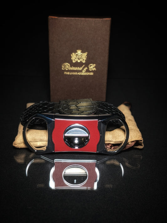 Brizard and Co Black Python Pattern and Red Leather cigar cutter