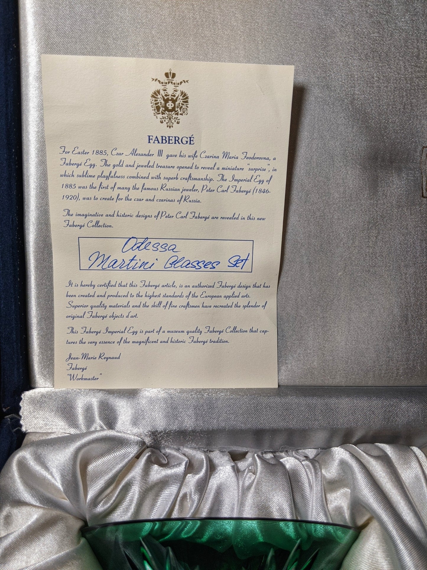 Faberge Crystal Colored Martini Glasses